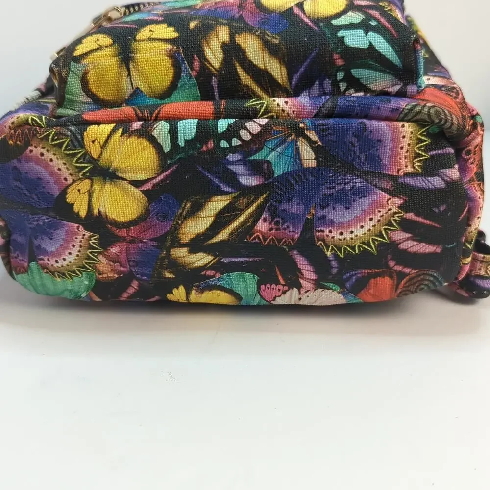 Colorful Butterfly Mini Backpack Purse Gold Tone Hardware